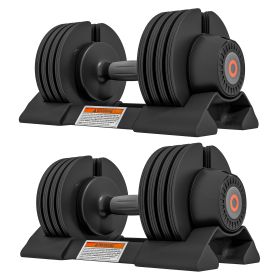 4-Level Adjustable Dumbbells, 2 x 22lbs Rubber Weights Exercise Fitness Dumbbell Set with Non-Slip Handles and Tray for Men Women Home Gym Workou