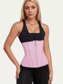 Waist Trainer for Women Latex Sport Underbust Steel Boned Corset Shapewear with Zipper Hook Shapewear Double Control Body Shaper  Workout Fajas C (Color: Pink, size: L)