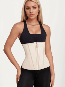 Waist Trainer for Women Latex Sport Underbust Steel Boned Corset Shapewear with Zipper Hook Shapewear Double Control Body Shaper  Workout Fajas C (Color: Nude, size: XL)