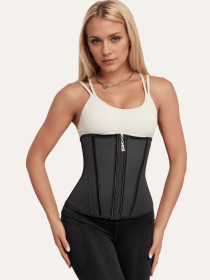 Waist Trainer for Women Latex Sport Underbust Steel Boned Corset Shapewear with Zipper Hook Shapewear Double Control Body Shaper  Workout Fajas C (Color: Black, size: S)